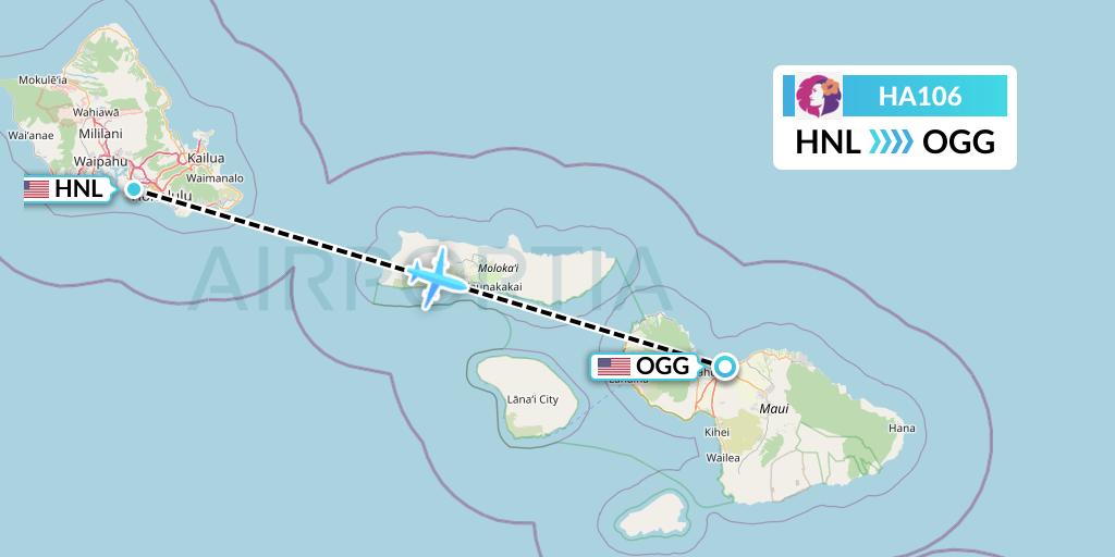 HA106 Hawaiian Airlines Flight Map: Honolulu to Kahului