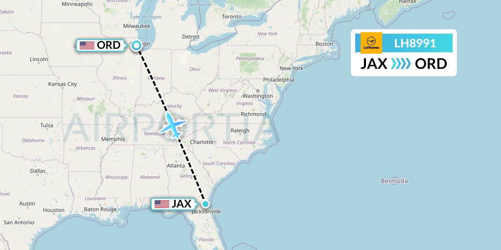 LH8991 Lufthansa Flight Map: Jacksonville to Chicago