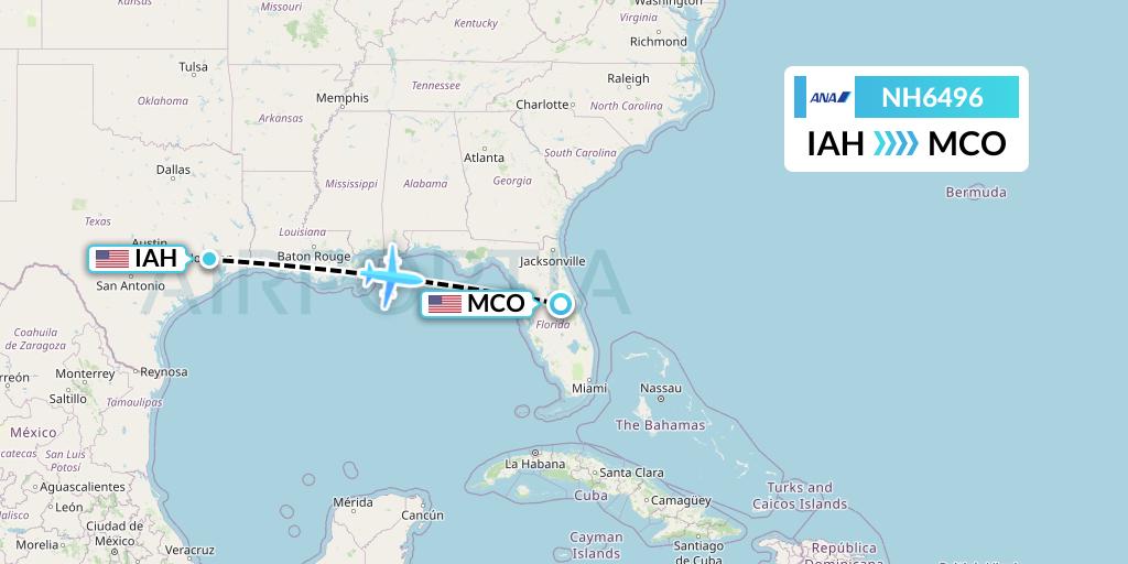 NH6496 All Nippon Airways Flight Map: Houston to Orlando