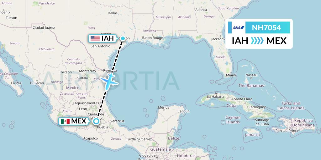 NH7054 All Nippon Airways Flight Map: Houston to Mexico City