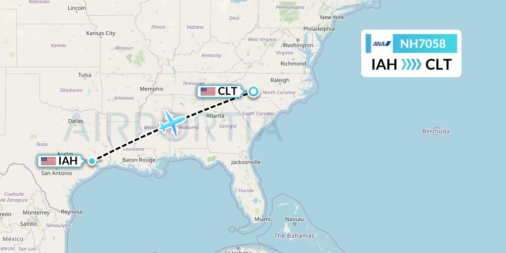 NH7058 All Nippon Airways Flight Map: Houston to Charlotte