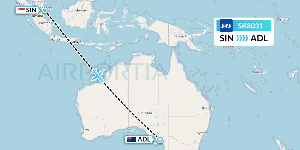 SK8031 SAS Flight Map: Singapore to Adelaide
