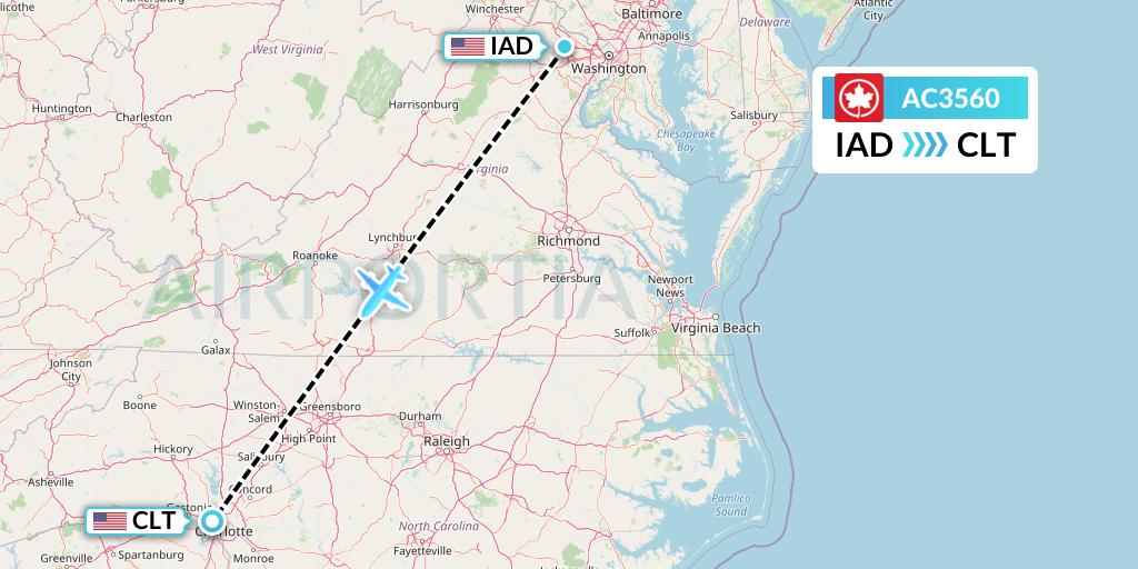 AC3560 Air Canada Flight Map: Washington to Charlotte