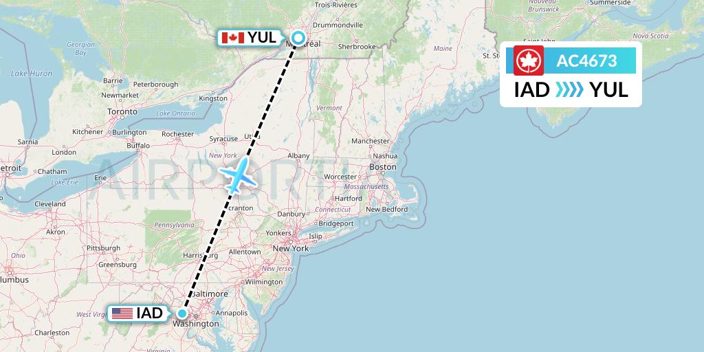 AC4673 Air Canada Flight Map: Washington to Montreal