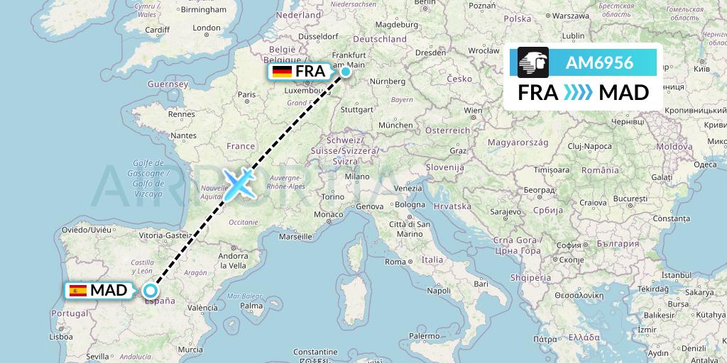 AM6956 Aeromexico Flight Map: Frankfurt to Madrid