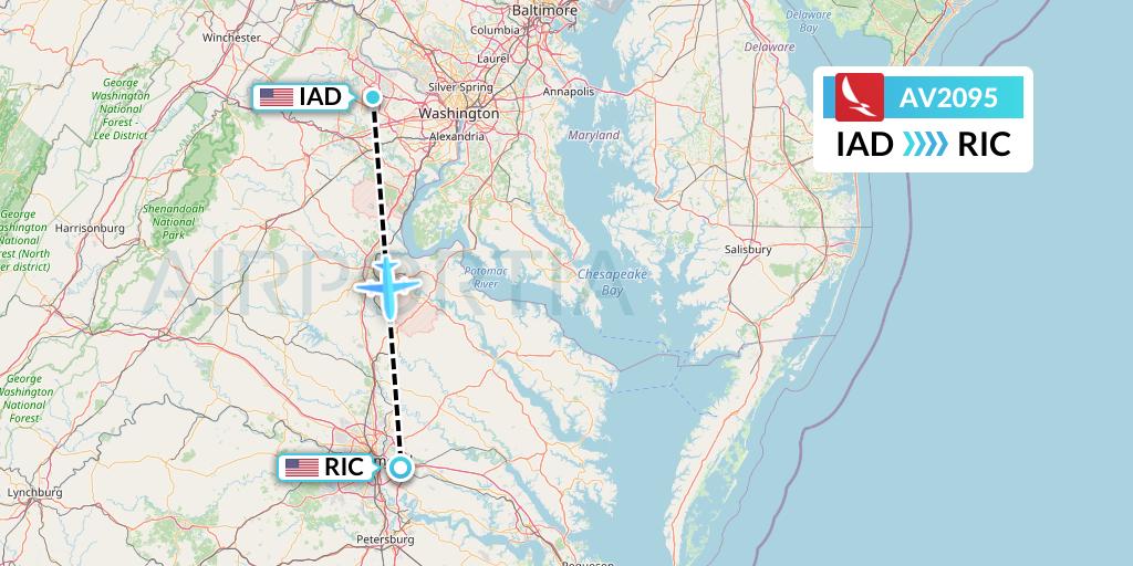 AV2095 Avianca Flight Map: Washington to Richmond