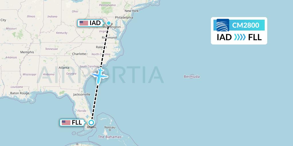 CM2800 Copa Airlines Flight Map: Washington to Fort Lauderdale