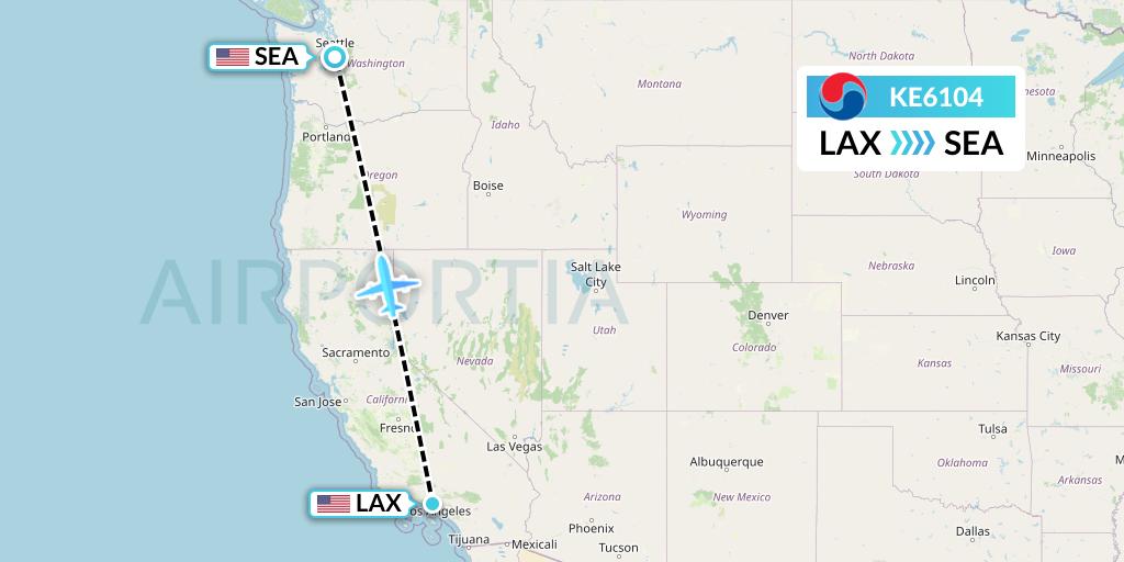 KE6104 Korean Air Flight Map: Los Angeles to Seattle