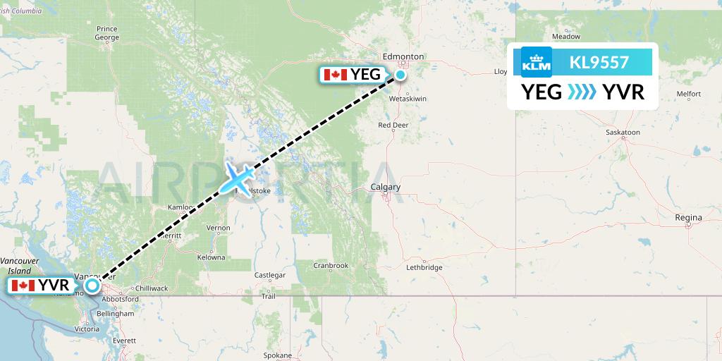 KL9557 KLM Flight Map: Edmonton to Vancouver