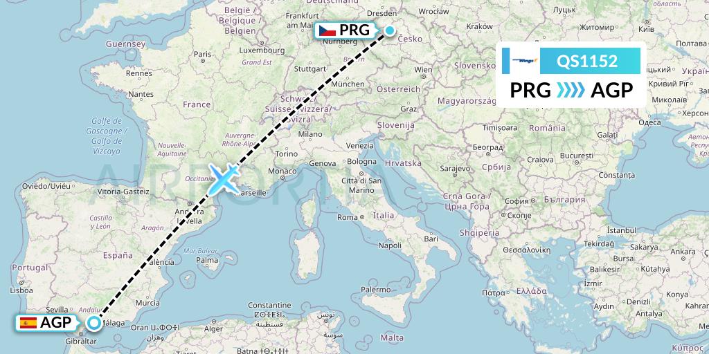 QS1152 Smartwings Flight Map: Prague to Malaga