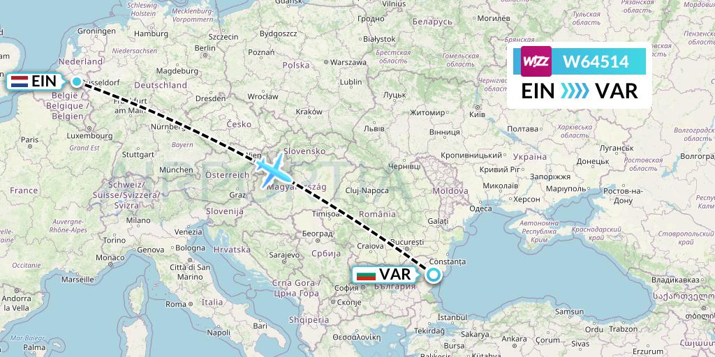 W64514 Wizz Air Flight Map: Eindhoven to Varna