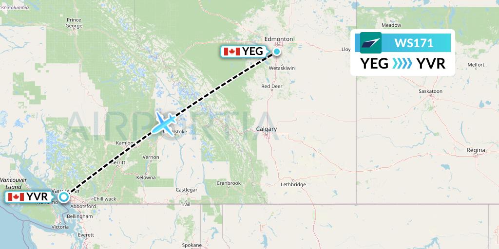 WS171 WestJet Flight Map: Edmonton to Vancouver