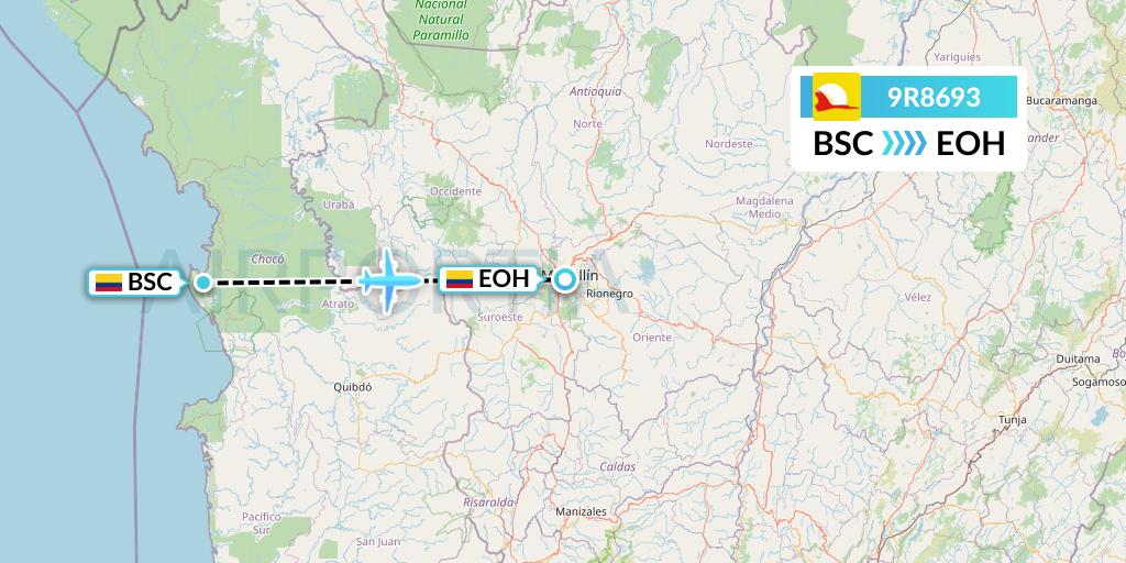 9R8693 Satena Flight Map: Bahia Solano to Medellin