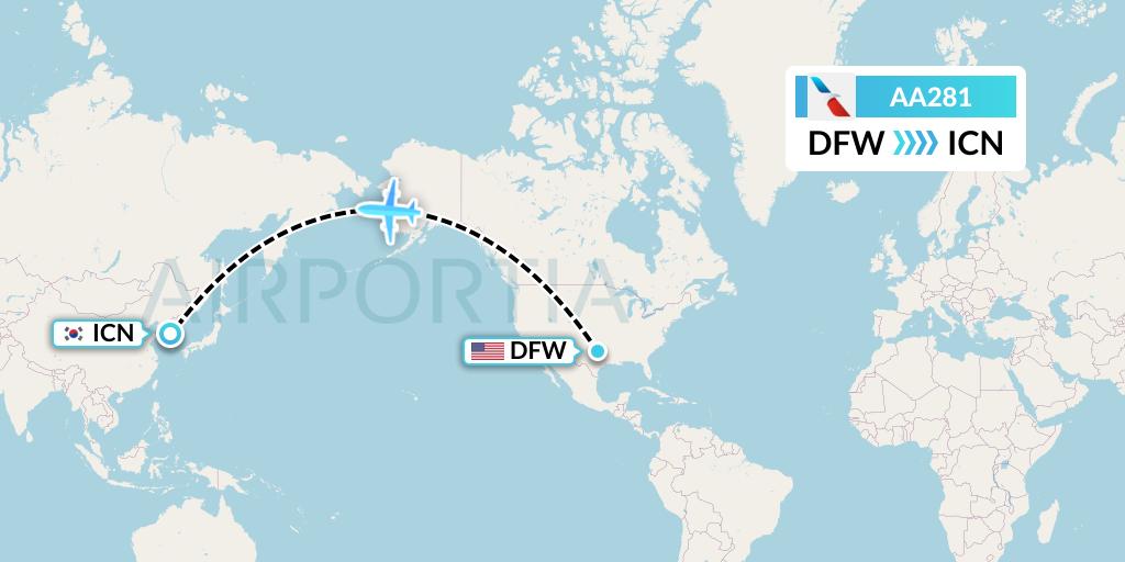 AA281 American Airlines Flight Map: Dallas to Seoul