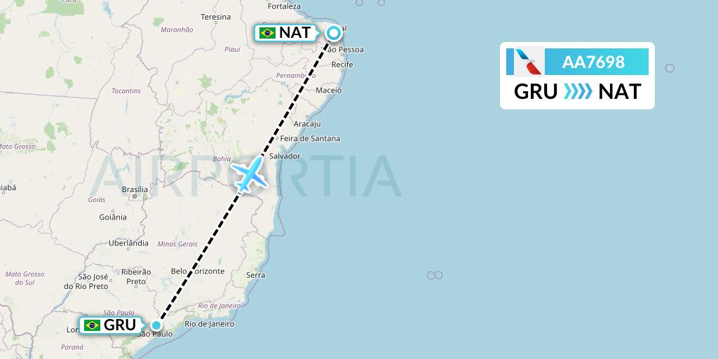 AA7698 American Airlines Flight Map: Sao Paulo to Natal