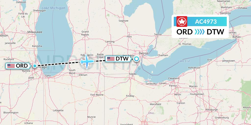 AC4973 Air Canada Flight Map: Chicago to Detroit