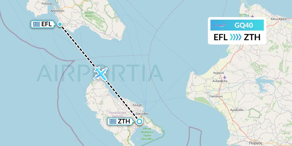 GQ40 Sky Express (Greece) Flight Map: Kefalonia to Zakynthos