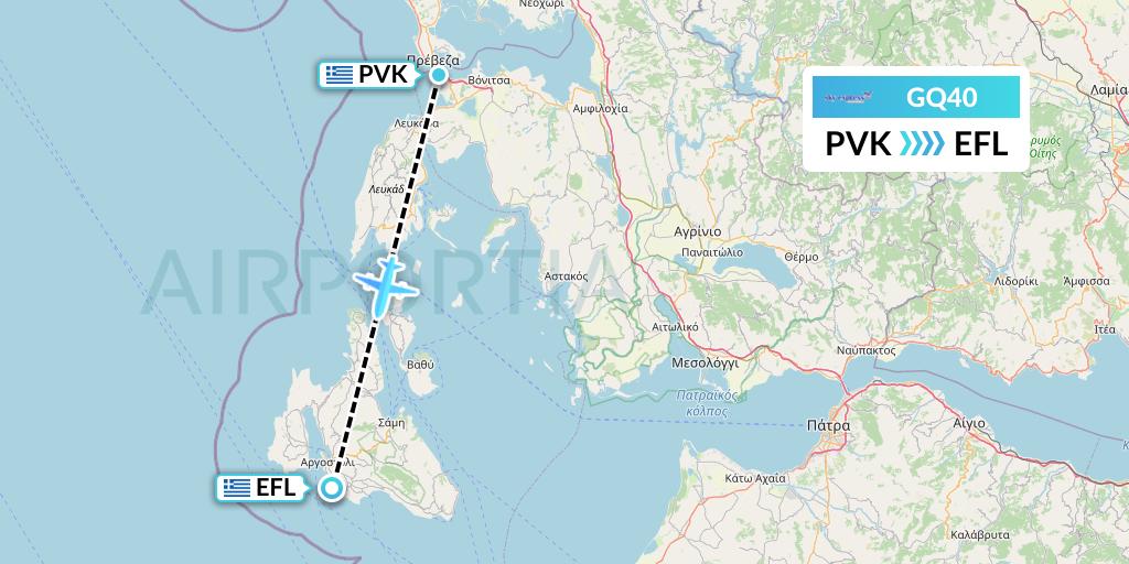 GQ40 Sky Express (Greece) Flight Map: Preveza to Kefalonia