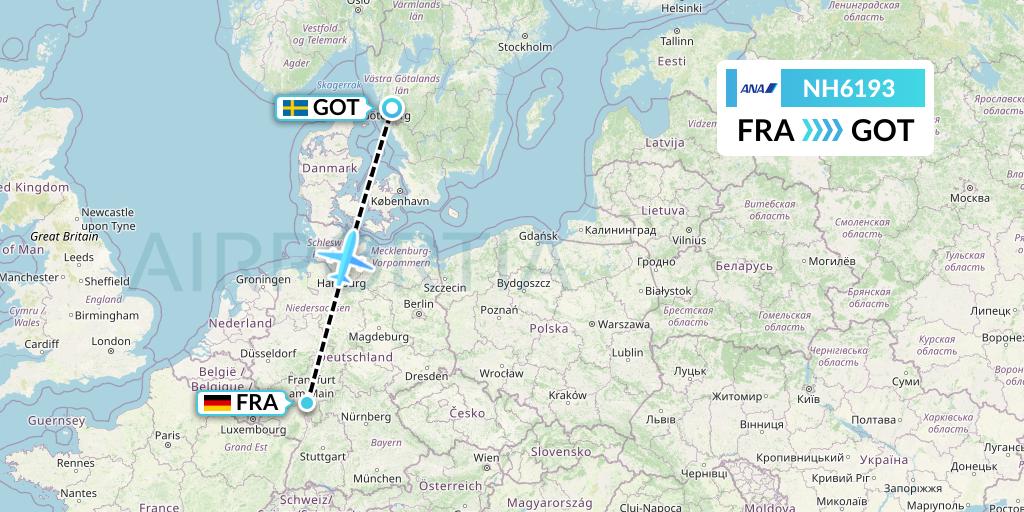 NH6193 All Nippon Airways Flight Map: Frankfurt to Gothenburg