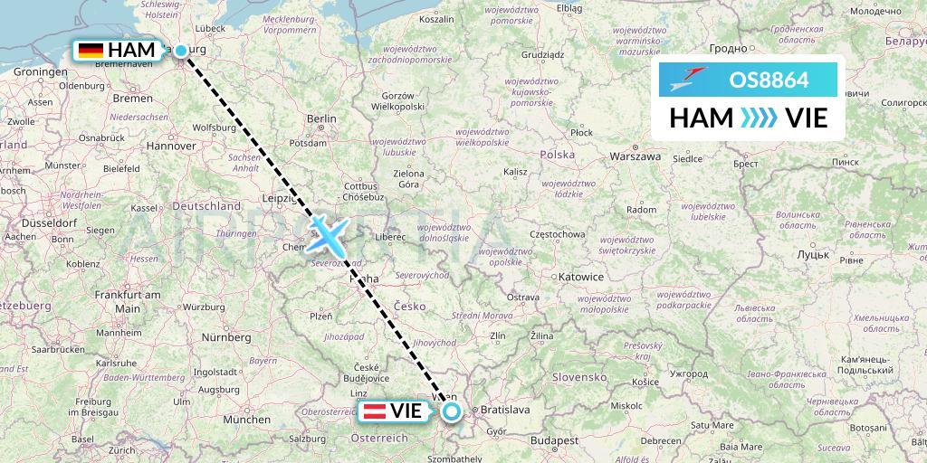 OS8864 Austrian Airlines Flight Map: Hamburg to Vienna