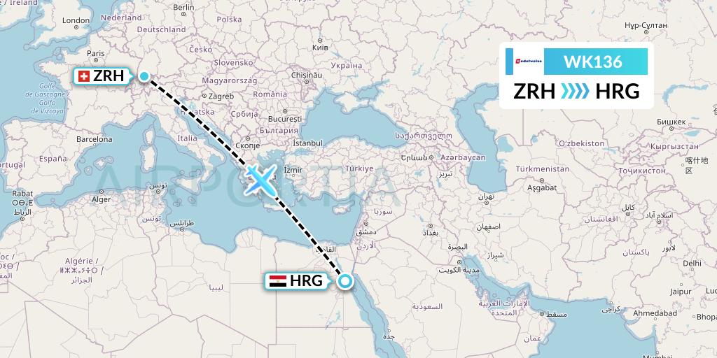 WK136 Edelweiss Air Flight Map: Zurich to Hurghada