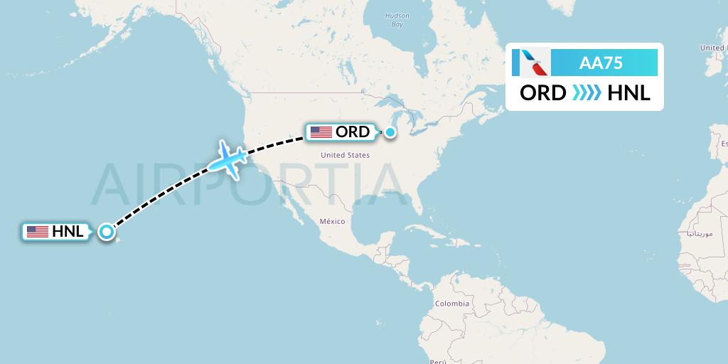 AA75 American Airlines Flight Map: Chicago to Honolulu