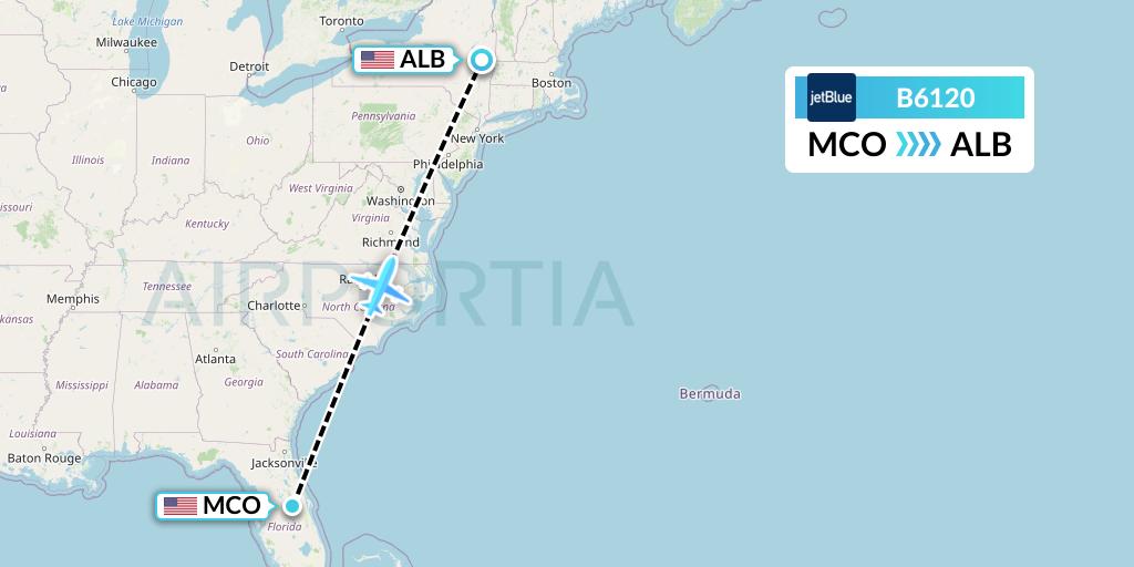 B6120 Flight Status JetBlue Airways Orlando to Albany (JBU120)