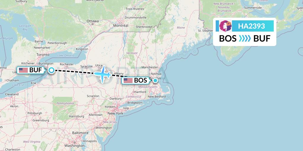 HA2393 Hawaiian Airlines Flight Map: Boston to Buffalo