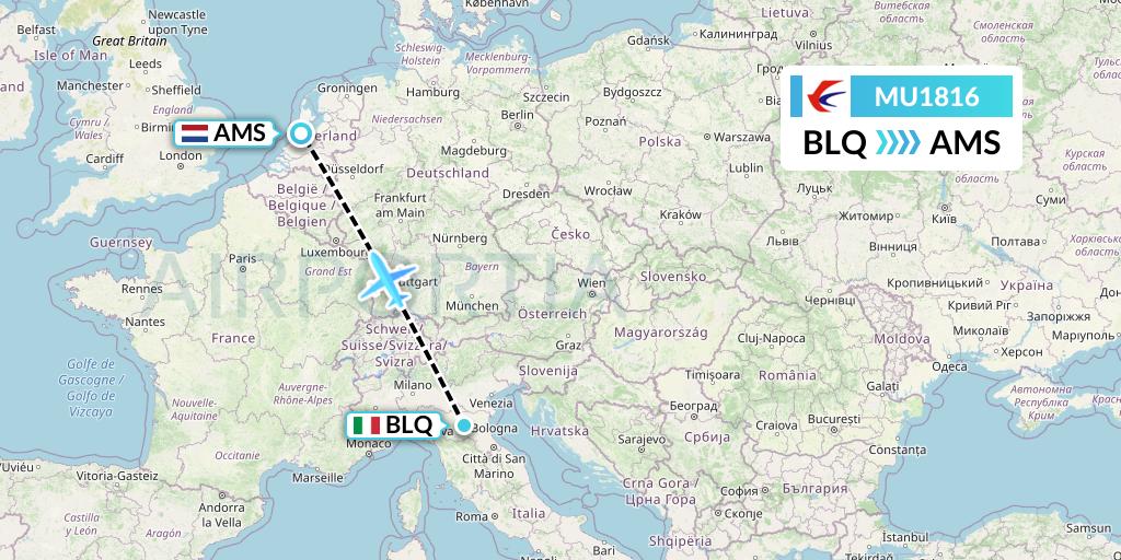 MU1816 China Eastern Airlines Flight Map: Bologna to Amsterdam
