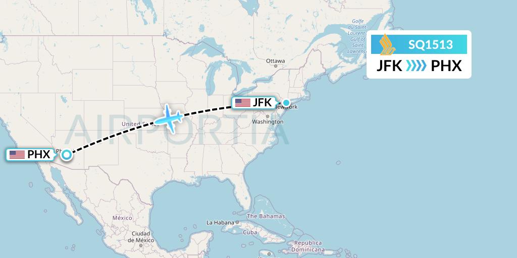 SQ1513 Singapore Airlines Flight Map: New York to Phoenix