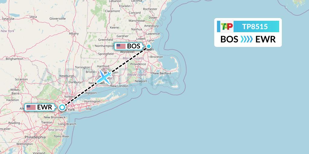 TP8515 TAP Portugal Flight Map: Boston to New York