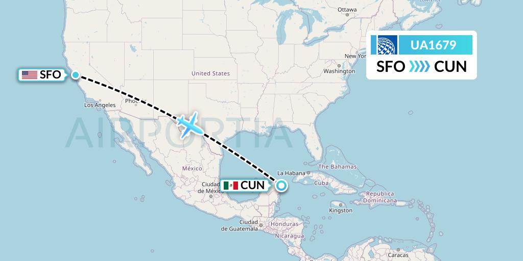 UA1679 United Airlines Flight Map: San Francisco to Cancun