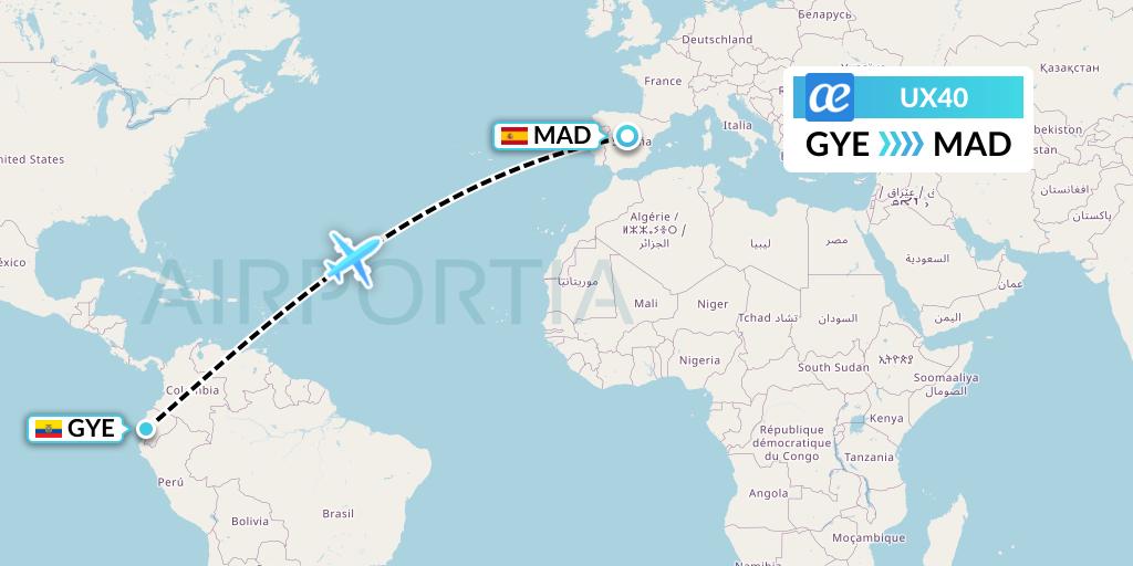 UX40 Air Europa Flight Map: Guayaquil to Madrid