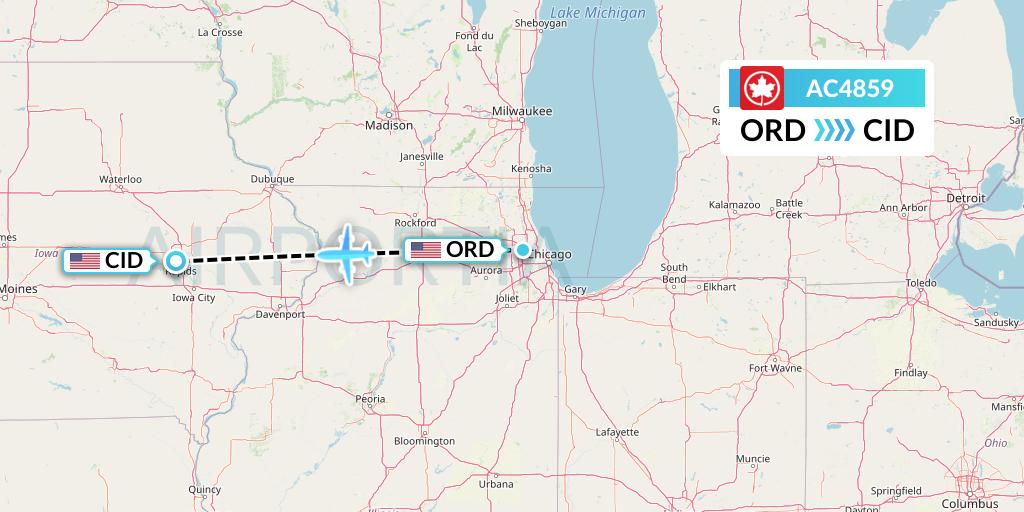 AC4859 Air Canada Flight Map: Chicago to Cedar Rapids