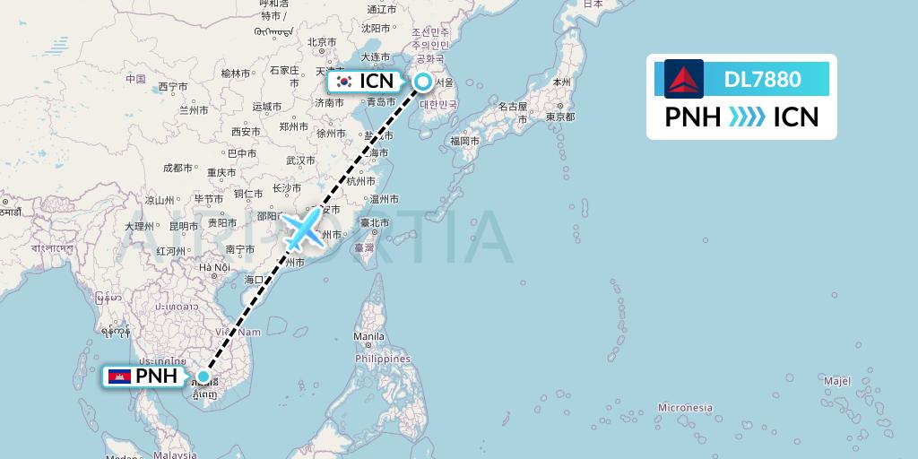 DL7880 Delta Air Lines Flight Map: Phnom Penh to Seoul