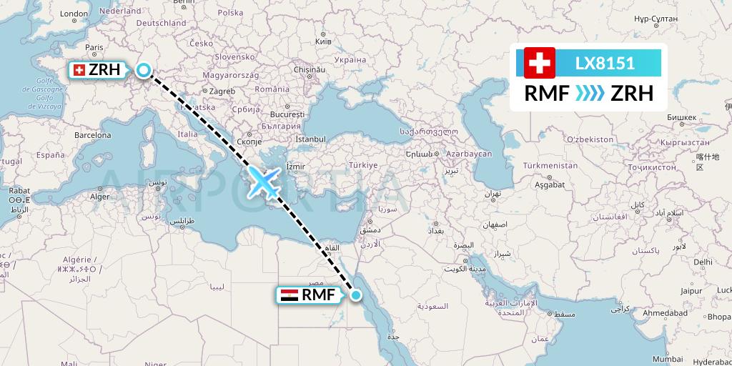 LX8151 Swiss Flight Map: Marsa Alam to Zurich