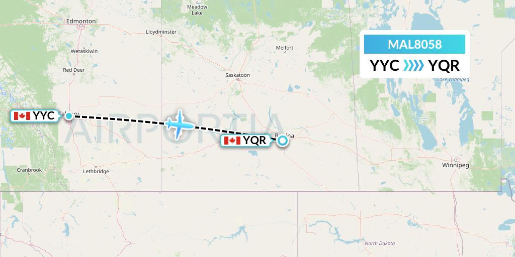 MAL8058 Morningstar Air Express Flight Map: Calgary to Regina