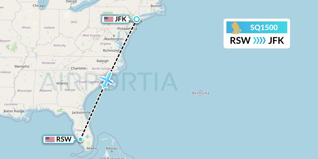 SQ1500 Singapore Airlines Flight Map: Fort Myers to New York