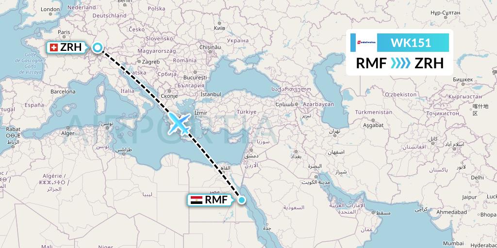 WK151 Edelweiss Air Flight Map: Marsa Alam to Zurich