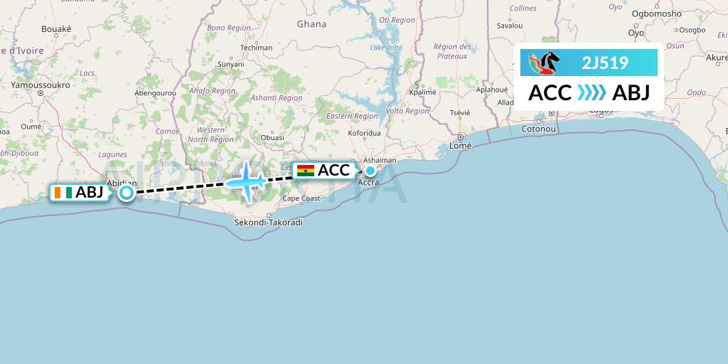 2J519 Air Burkina Flight Map: Accra to Abidjan