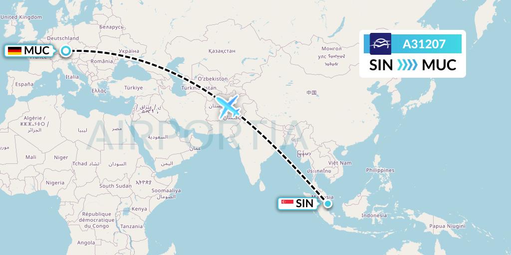 A31207 Aegean Airlines Flight Map: Singapore to Munich
