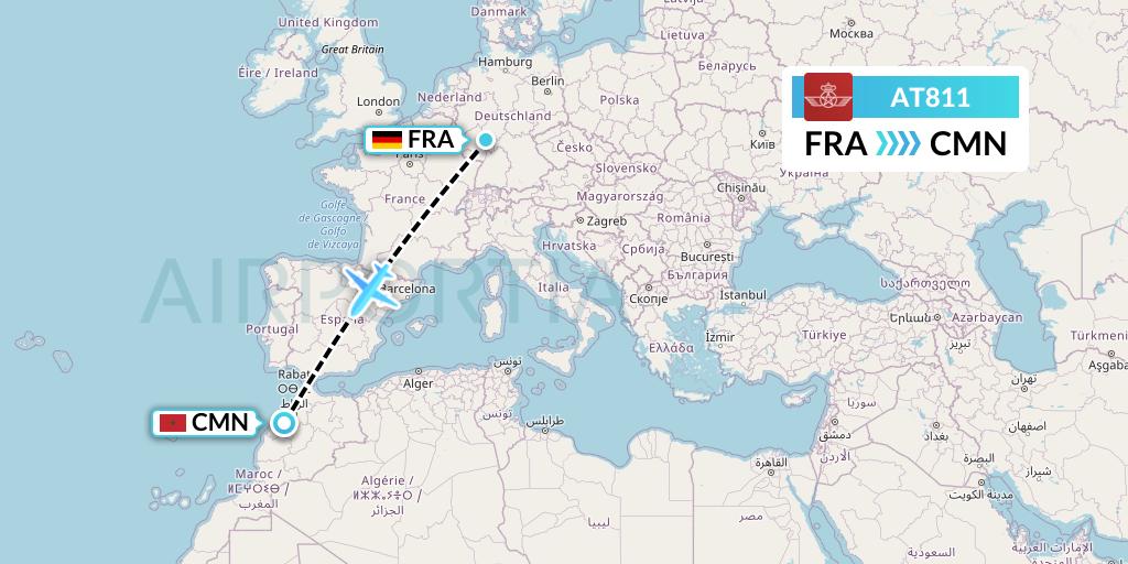 AT811 Royal Air Maroc Flight Map: Frankfurt to Casablanca
