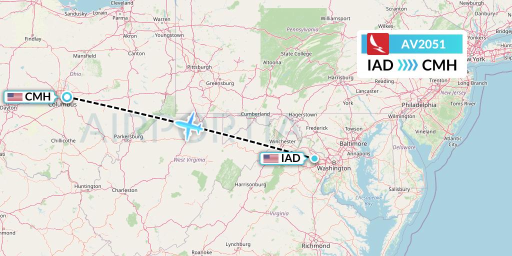AV2051 Avianca Flight Map: Washington to Columbus