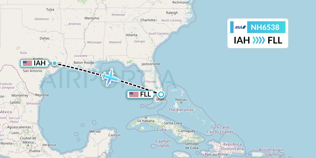 NH6538 All Nippon Airways Flight Map: Houston to Fort Lauderdale