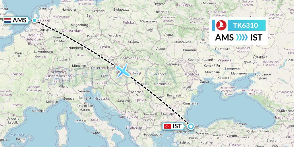 TK6310 Turkish Airlines Flight Map: Amsterdam to Istanbul