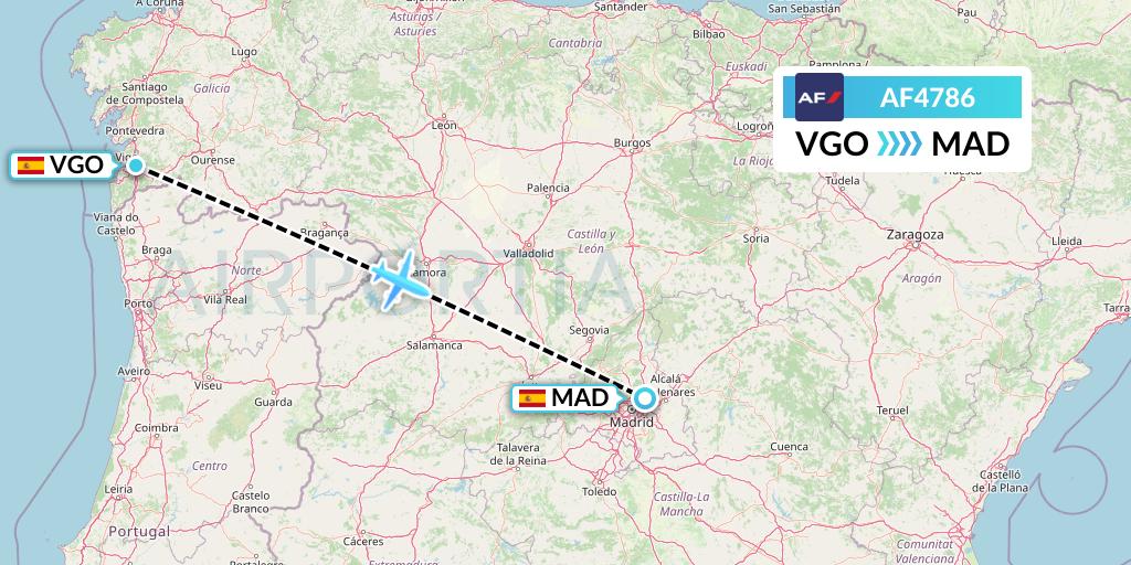 AF4786 Air France Flight Map: Vigo to Madrid