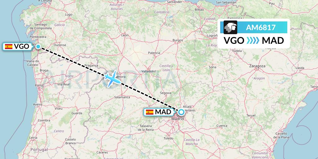AM6817 Aeromexico Flight Map: Vigo to Madrid