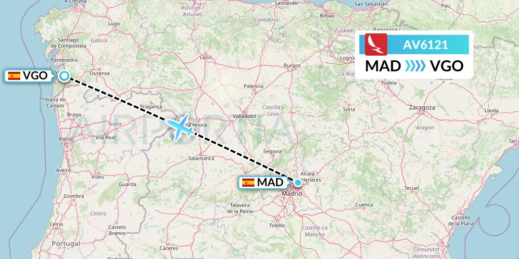 AV6121 Avianca Flight Map: Madrid to Vigo