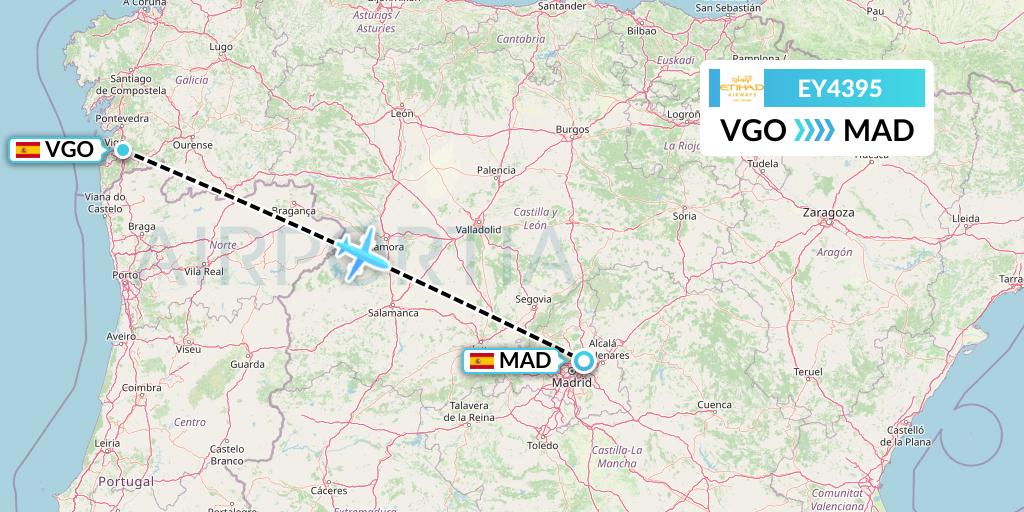 EY4395 Etihad Airways Flight Map: Vigo to Madrid