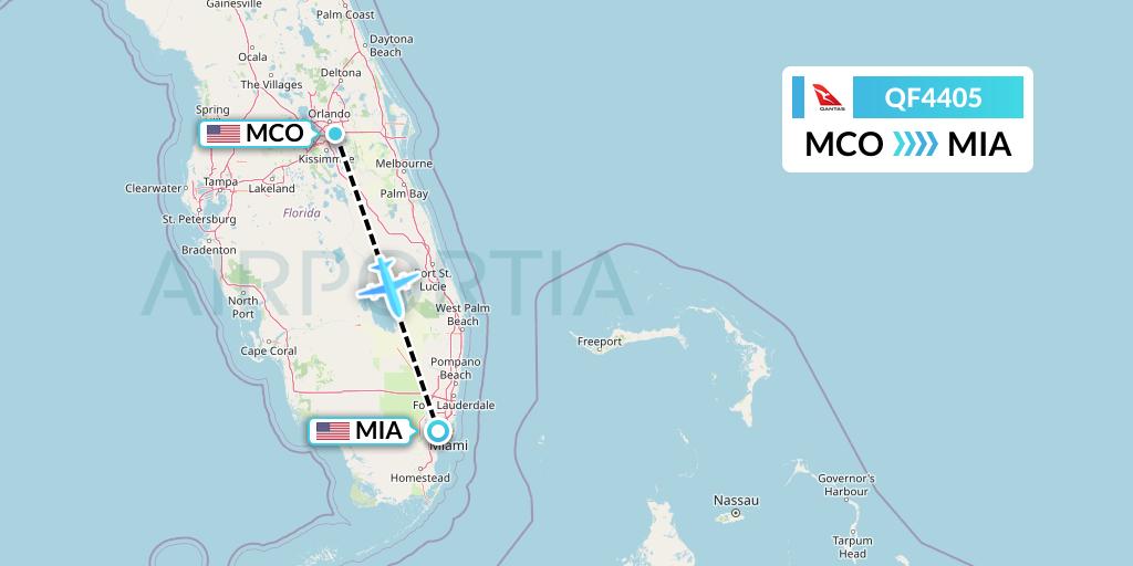 QF4405 Qantas Flight Map: Orlando to Miami